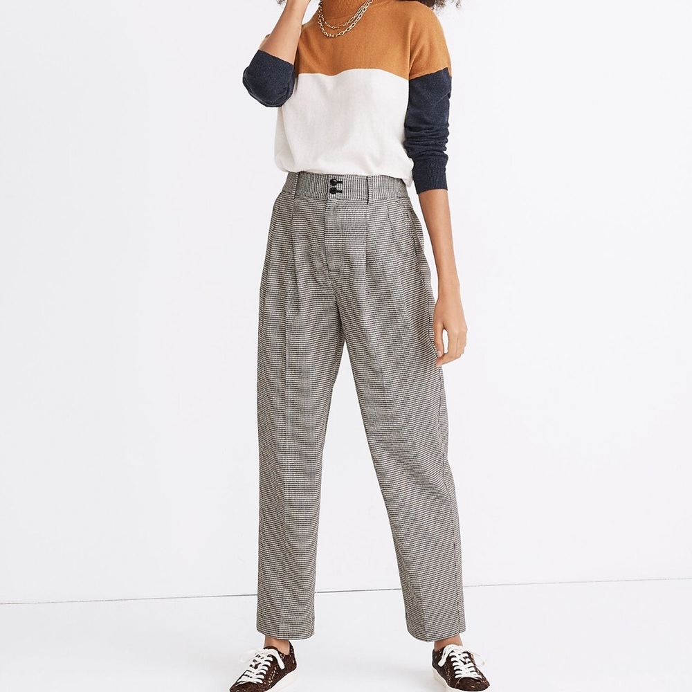 Pleated Taper Wide-Leg Pants in Mini Houndstooth size: 23